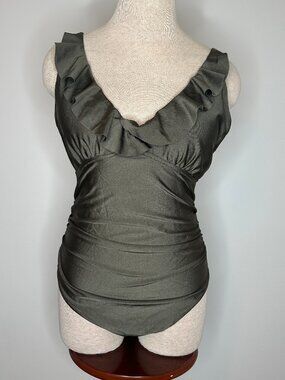 Cupshe Women's Moss Green Ruffle V-Neck Tummy Control One Piece Swimsuit Size XL